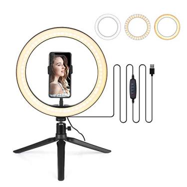 Imagem de Luz de Anel LED 10 2 3200K-5500K Lâmpada Mesa para Câmera Dimmable com 3 Modos Níveis Brilho Ajustáveis Transmissão ao V