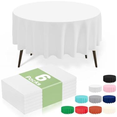 Imagem de misaya 6 pacotes de toalhas de mesa descartáveis de plástico, toalha de mesa redonda impermeável de 213 cm, à prova de vazamento e capas de mesa decorativas resistentes para piquenique, festa e