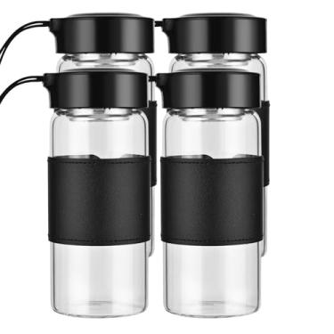 Imagem de BNCWCQZ Garrafa coqueteleira de vidro para misturas de proteína, 473 g/480 ml, sem BPA, com bola 304SS e escova de limpeza removível (preto-4 unidades)