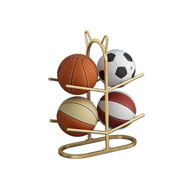 Imagem de ZDJZMGZ Suporte de basquete, suporte de futebol vertical, suporte de futebol, 2/3/4 camadas, rack de armazenamento de bola esportiva, rack de exibição para loja de esportes, ouro - 2 camadas