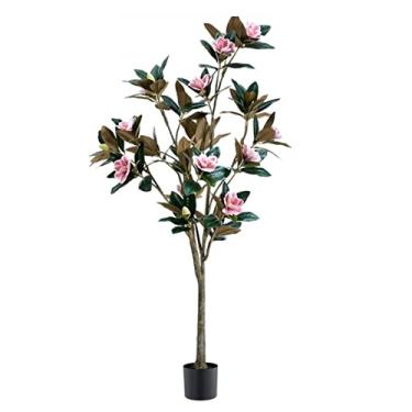 Imagem de Plantas falsas, planta artificial, magnólia, planta artificial, vaso para sala de estar, quarto, decoração de solo de árvore falsa, simulação, árvore, plantas artificiais internas e externas, 160 cm