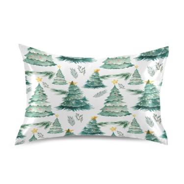 Imagem de Wassud Árvores de Natal Aquarela Cetim Fronha para Cabelo e Pele Fronhas de Seda Lisa Queen Size Fronhas Respiráveis com Fecho de Envelope