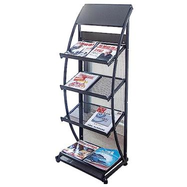 Imagem de Organizador de porta-revistas, suporte de exibição de literatura portátil com 4 bolsos, suporte de armazenamento de chão, fácil de montar