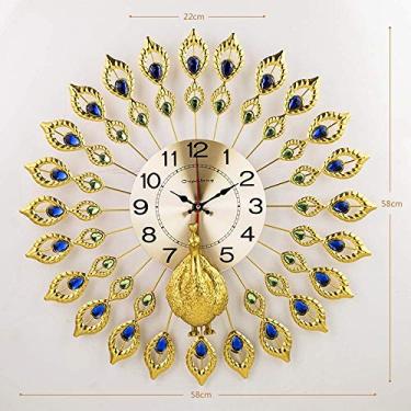 Imagem de U5GAAALPPQ9 Relógio de parede 3D Relógio decorativo pavão diamante, relógio de parede sala de estar moderno criativo mudo personalidade quarto grande relógio de quartzo pavão moderno europeu redondo