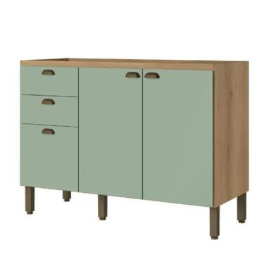 Imagem de Balcão De Pia 120 Cm 2 Portas 3 Gavetas Sem Tampo Finesse Capuccino Menta - Thb