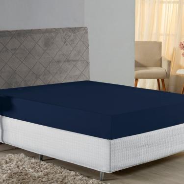 Imagem de Lençol Com Elástico Queen Nobre 1 Peça 30cm De Altura Malha 100% Algodão - Azul-marinho