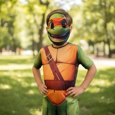 Imagem de Fantasia Infantil Tartarugas Ninja Michelangelo Com Máscara Realista -