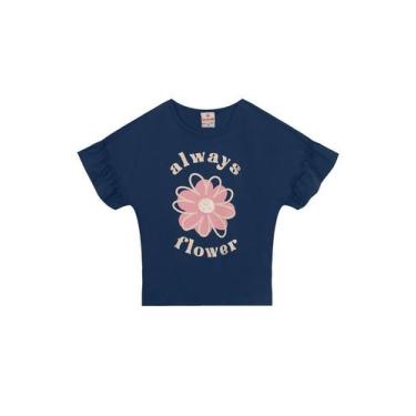 Imagem de Blusa infantil menina de flor com glitter Brandili Azul, 6, Azul