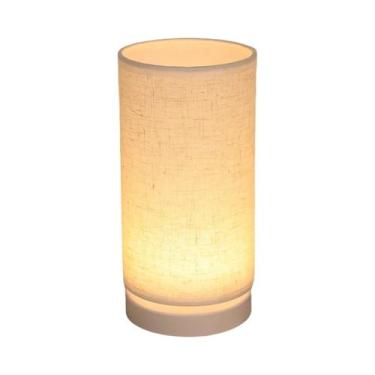 Imagem de Luminária De Mesa Cilíndrica De Tecido Para Quarto Com LED E Abajur De