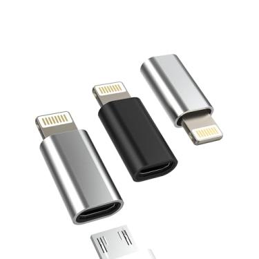 Imagem de Adaptador de carregamento Lightning para micro USB (pacote com 3) para iPhone 14 13 12 11 Pro Max para iPad Mini Micro USB fêmea para Lightning macho conector para dispositivos Apple, cabo Android