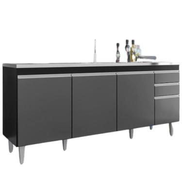 Imagem de Balcao Para Pia 4 Portas 2 Gavetas 180 cm Bp Agatha Preto Grafite Eratto Moveis