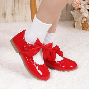 Imagem de Sapato social infantil para meninas, com laço e laço Mary Jane, sapatilhas, uniformes escolares fofos para festas de casamento, Vermelho, 9 Toddler