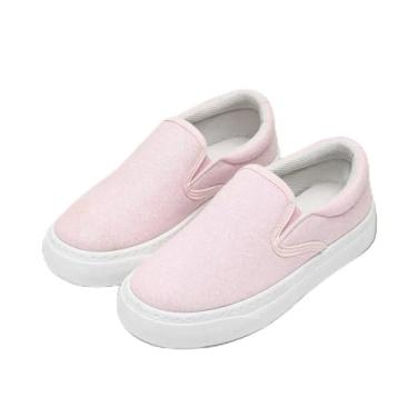 Imagem de Tênis infantil para meninas e meninos, cano baixo, sem cadarço, moderno, lona, casual, confortável, sem cadarço, cor de glitter, caminhada, corrida, tênis rosa, rosa, 13 Little Kid
