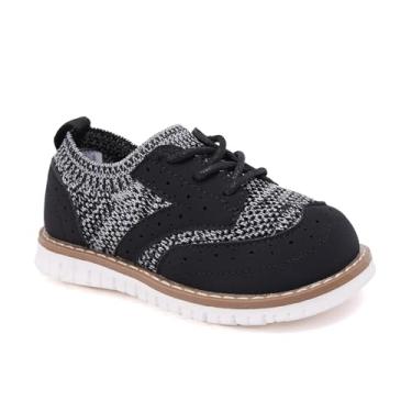 Imagem de BMCiTYBM Sapatos infantis para meninos e meninas, confortáveis, tênis de caminhada, malha Oxford, casual, uniforme escolar, mocassim, B - preto, 19