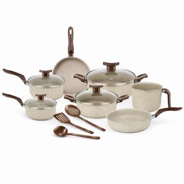 Imagem de Jogo de Panelas Antiaderente 10 Peças Baunilha Com Tampa de Vidro - Do