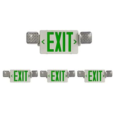 Imagem de TANLUX Placa de saída verde com luzes de emergência, luz LED de saída de emergência com bateria reserva, certificação UL, AC 120/277V, combinação de luzes de emergência comerciais para empresas