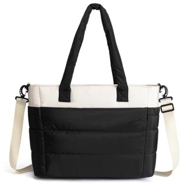 Imagem de Yuni Sophy Bolsa feminina acolchoada de 43 cm, bolsa de ombro acolchoada para trabalho, viagem, academia (W-preta)