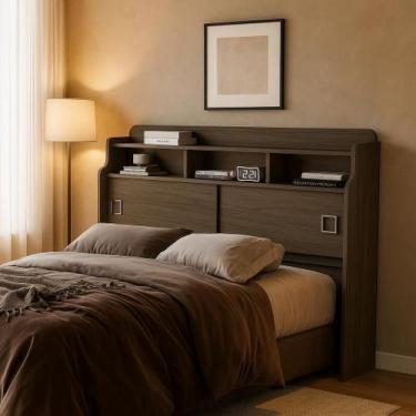 Imagem de Cabeceira Box Casal 1,40 Jessica Com Prateleira Nicho e Porta de Corre