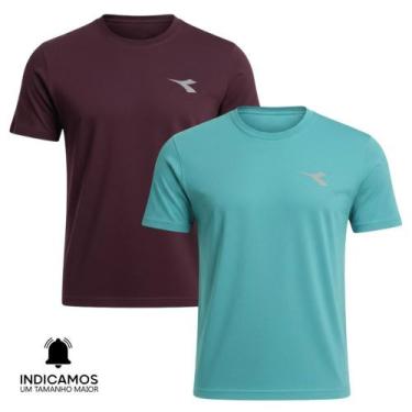 Imagem de Kit 2 Camisetas Diadora Small Logo Masculina - Azul Turquesa e Bordô G