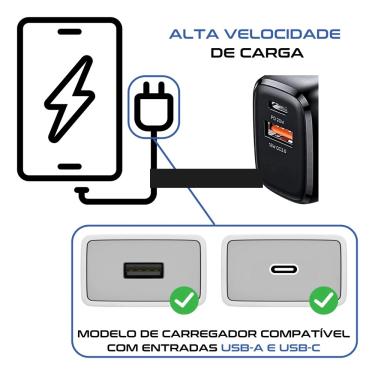 Imagem de Fonte USB Preta com função turbo para Type-C/V8/Lightning