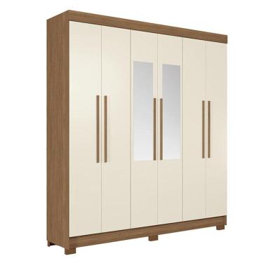 Imagem de Guarda Roupa Casal 6 portas Toledo com espelho Jatobá Areia - Santos Andirá