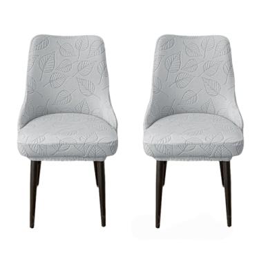Imagem de Capas para cadeiras de cozinha com encosto alto e braços baixos Capas grossas e curvas para cadeiras de jantar para decoração de sala de estar e jantar,Light gray,2pcs