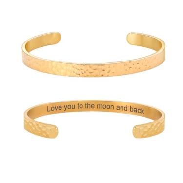 Imagem de cusurlove Pulseira feminina com versículo da Bíblia inspiradora martelada banhada a ouro 18 K, presente de joia de fé cristã, ajustável, não mancha, Medium, Aço inoxidável, Sem Pedra Preciosa