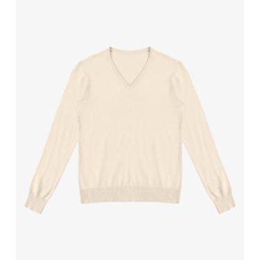 Imagem de Sueter Feminino Gola V Em Tricot Rovitex Bege, G, Bege