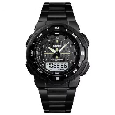 Imagem de Relogio Masculino Esportivo De Quartzo Em Aço Inoxidavel À Prova Da Água Branco Preto