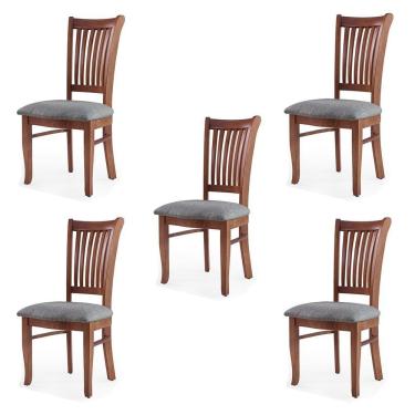 Imagem de Kit 5 Cadeiras Jantar Bakeri Linho Cinza/Imbuia