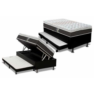 Imagem de Cama Box Baú C-auxiliar Solteiro: Colchão Molas Castor Pocket Class Híbrido + Base Crc Courano Black(88x188)