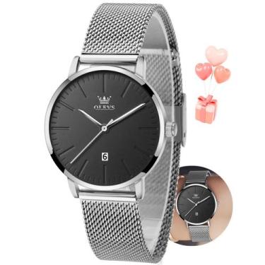 Imagem de Relógio OLEVS feminino com mostrador preto prateado e aço inoxidável