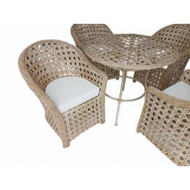 Imagem de Conjunto Jogo Minas 4 Poltronas 1 Mesa Redonda 90cm em Fibra Sintética