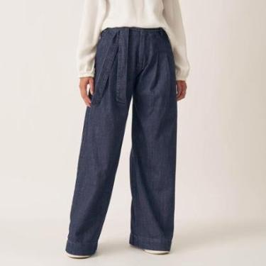 Imagem de Calça Jeans Wide Cintura Alta Elástico Atrás E Pregas-Feminino