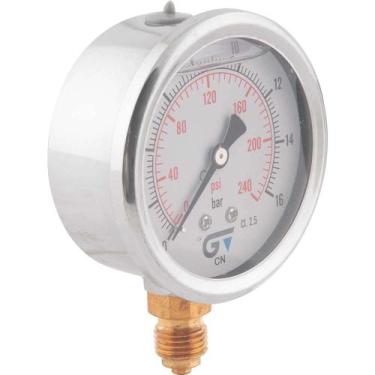 Imagem de Manômetro Vertical 1/4" Bsp, 63 mm, com Glicerina, Caixa em aço Inox, 