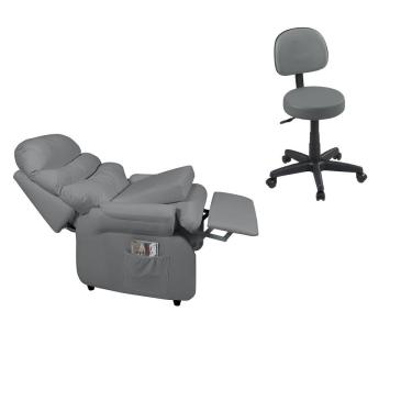 Imagem de Poltrona Reclinável Barão Papai Mamãe Com Mocho Assento De Elevação Corino Cinza Império Estofados