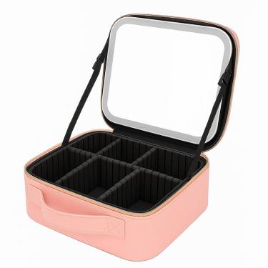 Imagem de Maleta de Maquiagem com Espelho LED Rosa.