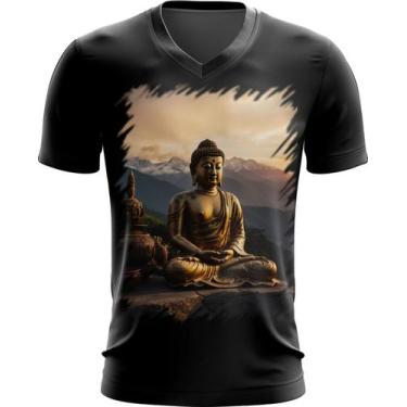 Imagem de Camiseta Gola V Estátua de Buda Iluminado Religião 21 - Kasubeck Store
