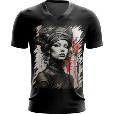 Imagem de Camiseta Gola V Pintura a Carvão Mulher Arte Esfumaçada 6 - Kasubeck S