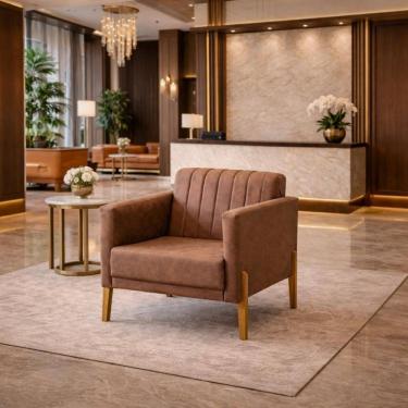 Imagem de Poltrona Elegance Decorativa Linho Sala Estar Luxo Moderna