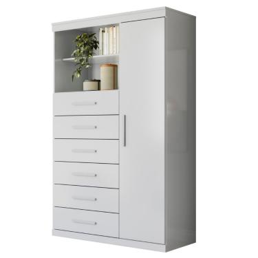 Imagem de Cômoda Multiuso 6 Gavetas 1 Porta Com Prateleiras Atena Branco