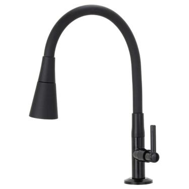 Imagem de Torneira Flexível para Cozinha 1-4 de Volta de Bancada em Plástico ABS Preto Fosco com...