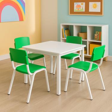 Imagem de Mesa Infantil com 4 Cadeiras para Brinquedoteca e Escola em MDF e Aço com Assentos em P...