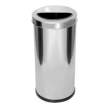 Imagem de Lixeira Inox 50 Litros com Aro Meia Lua 50L Aço Abertura Meia Bandeja Interna Inox Higipack