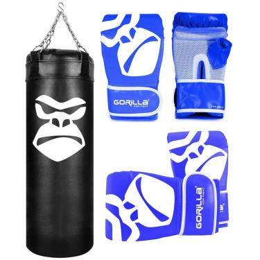 Imagem de Saco De Pancada Boxe Treino Profissional 90 Cm + Luva Bate Saco Pro Adulto + Luva Infan...