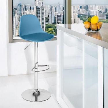 Imagem de Banqueta Alta Estofada Ícaro Metal Cromado Altura Ajustável Turquesa D