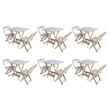 Imagem de Kit 6 Conjuntos De Mesa Dobravel Com 2 Cadeiras De Madeira 70x70 Ideal
