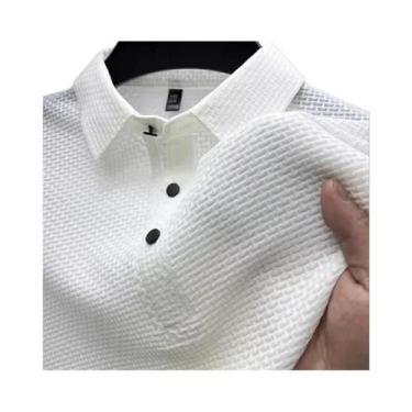 Imagem de Camiseta Polo Masculina De Verão Em Seda Gelada Vazada De Manga Curta,