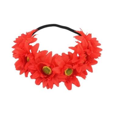 Imagem de Faixa De Cabelo Elástica Artesanal Com Flores Artificiais De Girassol 