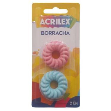 Imagem de Borracha Biscoitinho Blister com 2 Unidades - Acrilex, Vermelho e Azul